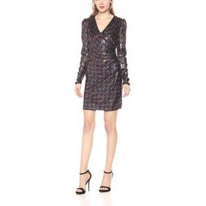 BCBG MaxArzia Multicolor Sequins V Neck Long Sleeve Bodycon Mini Dress